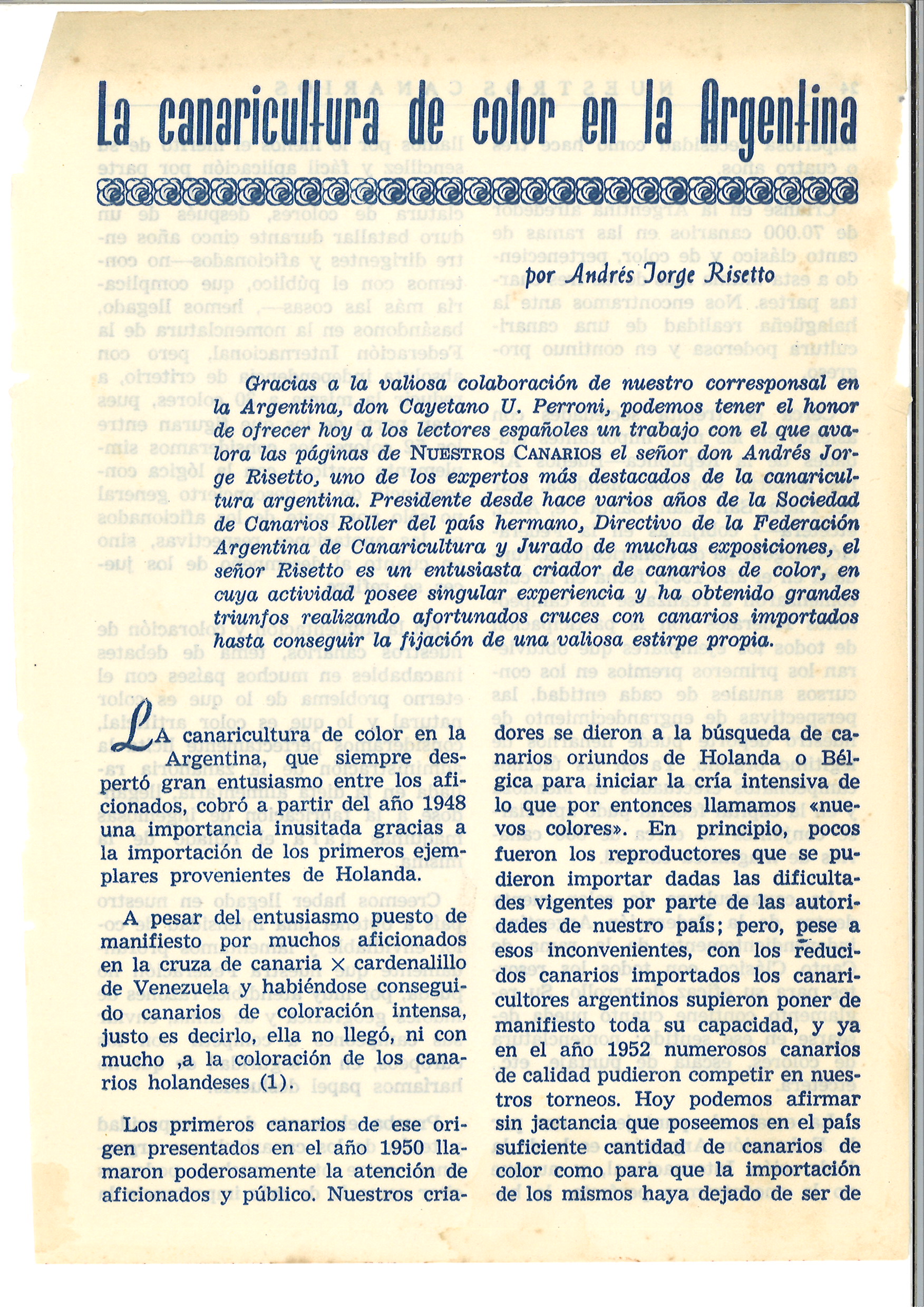 La canaricultura de color en Argentina. 1